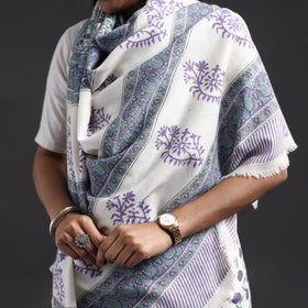 Buy Purple Hand Block Print Merino Wool Sanganeri Saree 
