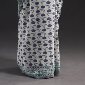 Buy Purple Hand Block Print Merino Wool Sanganeri Saree 