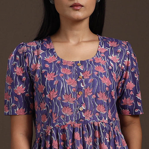 Purple - hand tiered sanganeri dress 01 - handcrafted