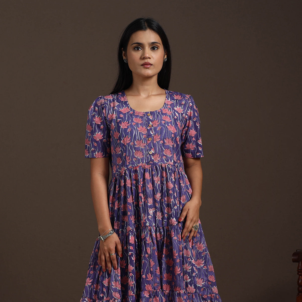 Purple - hand tiered sanganeri dress 01 - handcrafted