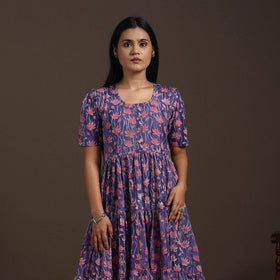 Purple - hand tiered sanganeri dress 01 - handcrafted