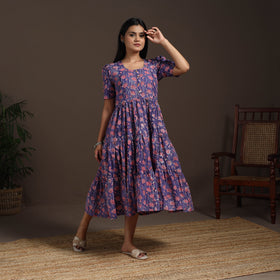 Purple - hand tiered sanganeri dress 01 - handcrafted