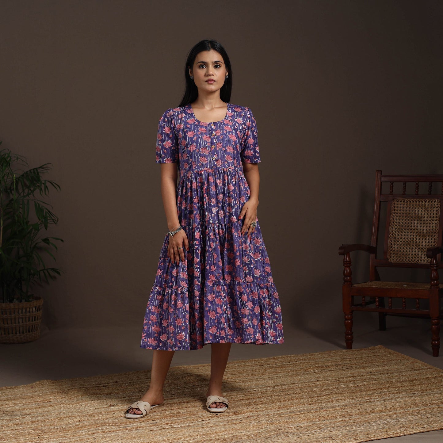 Purple - hand tiered sanganeri dress 01 - handcrafted