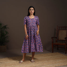 Purple - hand tiered sanganeri dress 01 - handcrafted