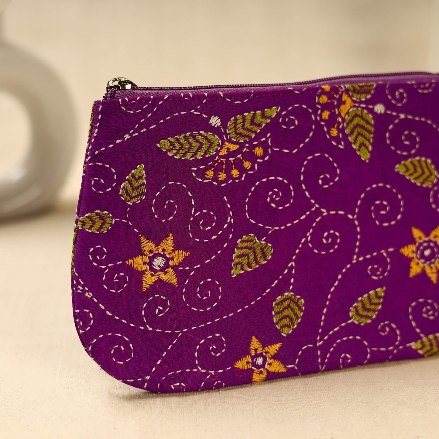 Purple Handcrafted Bengal Kantha Work Multipurpose Pouch
