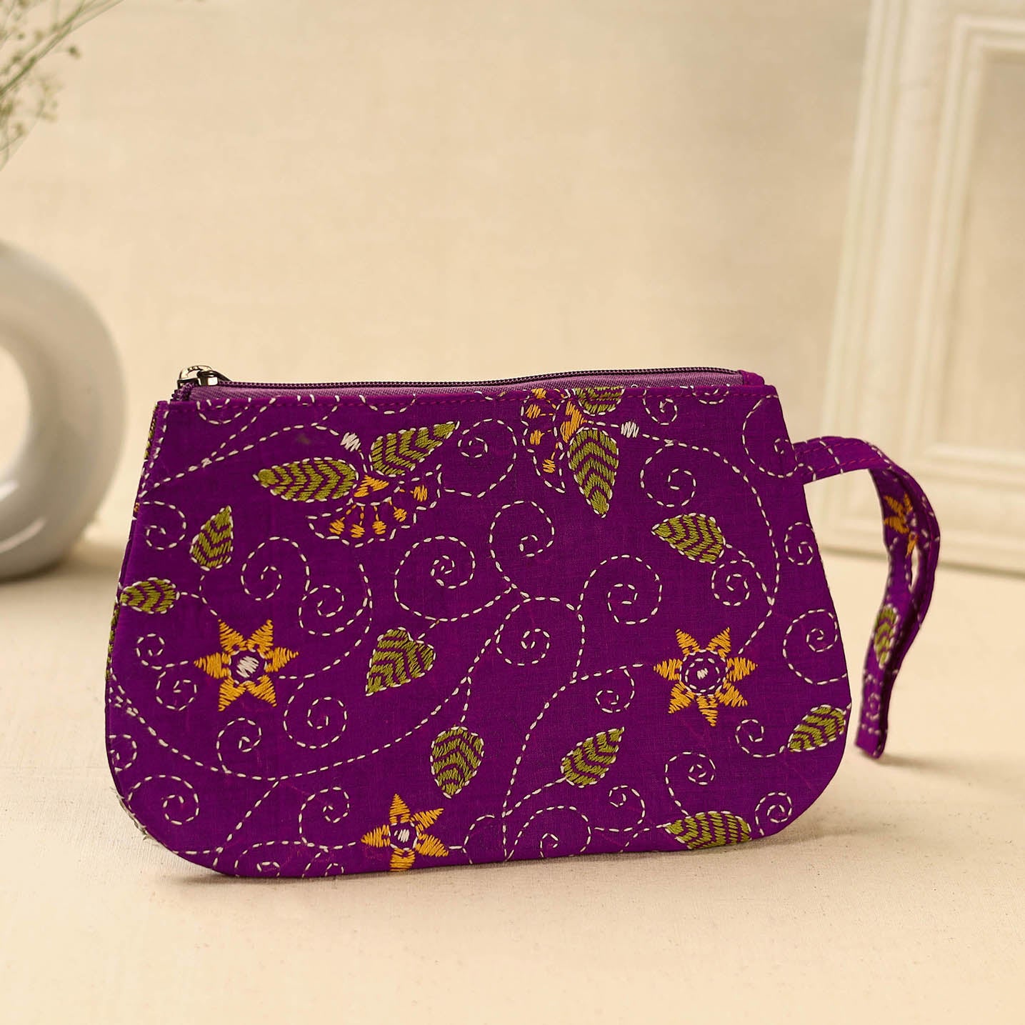 Purple Handcrafted Bengal Kantha Work Multipurpose Pouch