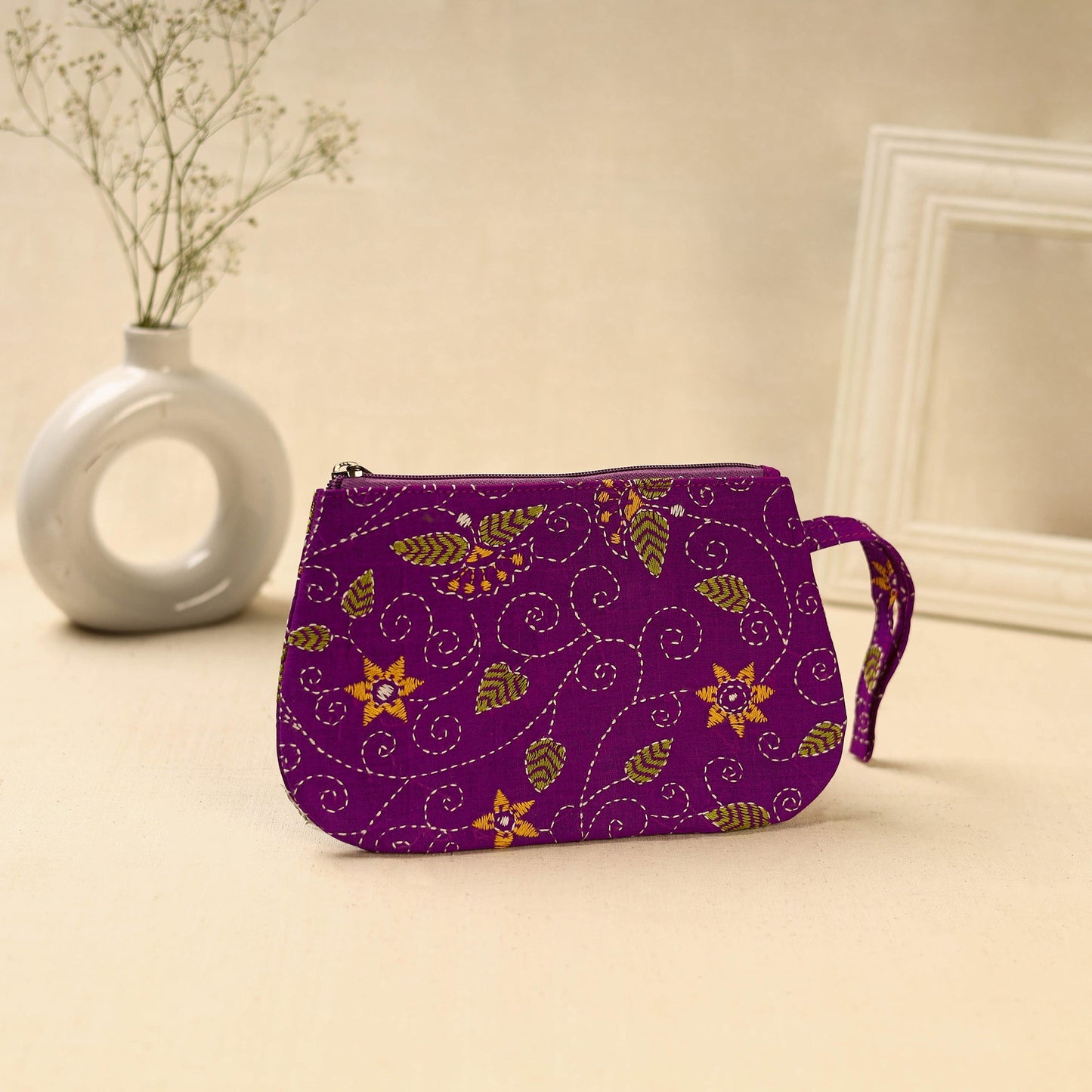 Purple Handcrafted Bengal Kantha Work Multipurpose Pouch