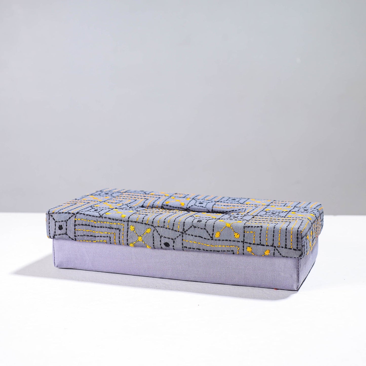  Purple Handcrafted Bengal Kantha Work Tissue Box 