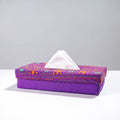  Purple Handcrafted Bengal Kantha Work Tissue Box 