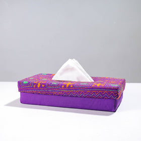  Purple Handcrafted Bengal Kantha Work Tissue Box 