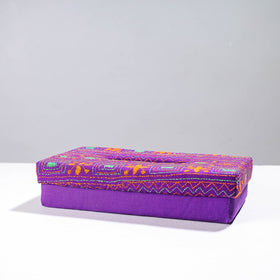  Purple Handcrafted Bengal Kantha Work Tissue Box 