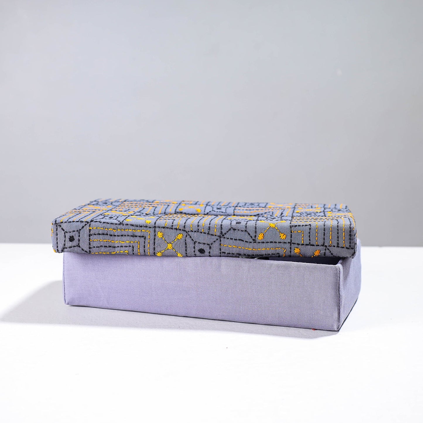  Purple Handcrafted Bengal Kantha Work Tissue Box 