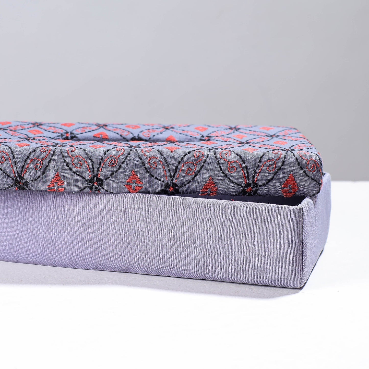  Purple Handcrafted Bengal Kantha Work Tissue Box 
