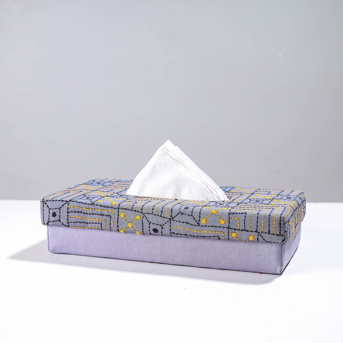  Purple Handcrafted Bengal Kantha Work Tissue Box 