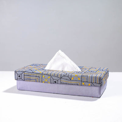  Purple Handcrafted Bengal Kantha Work Tissue Box 
