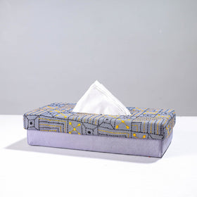  Purple Handcrafted Bengal Kantha Work Tissue Box 