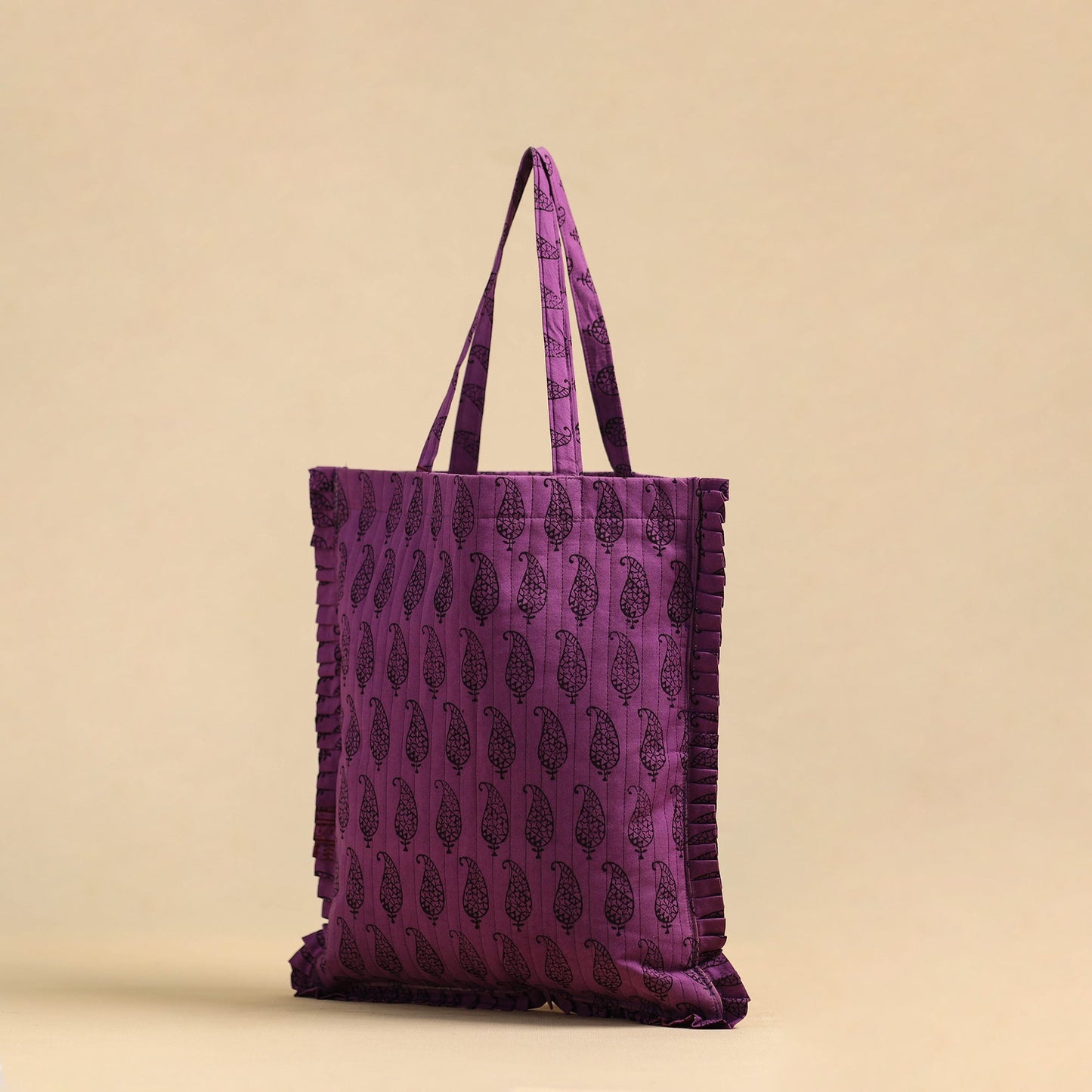 Purple Handcrafted Cotton Frill Jhola Bag
