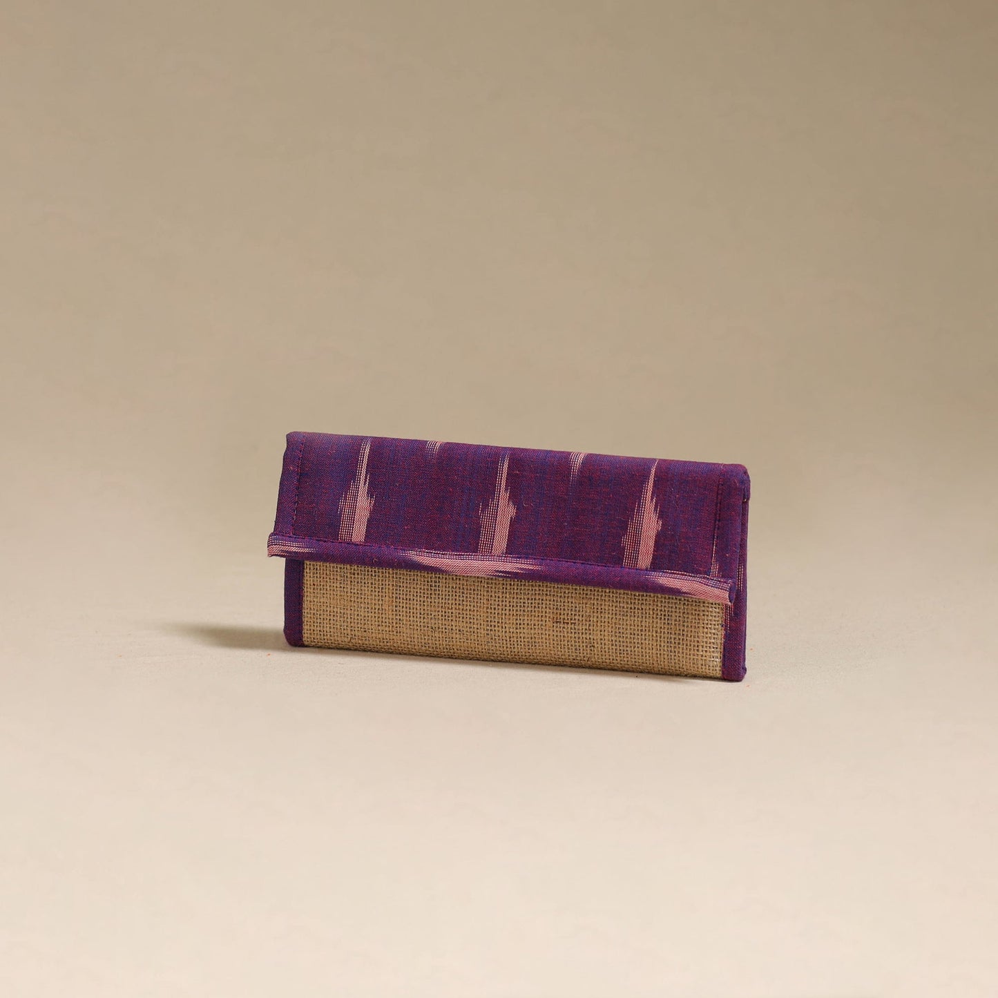 Purple - handcrafted ikat fabric jute clutch / wallet