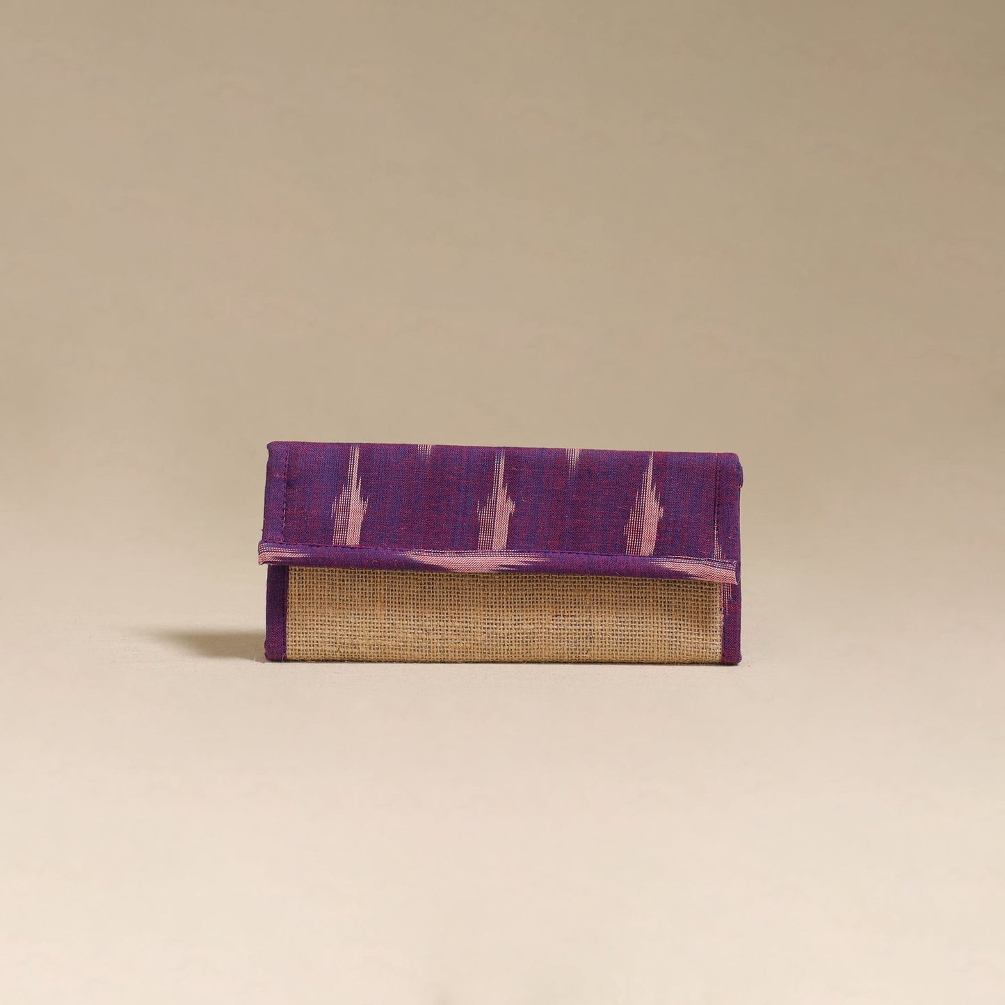 Purple - handcrafted ikat fabric jute clutch / wallet
