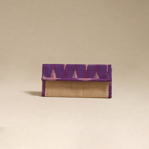 Purple - handcrafted ikat fabric jute clutch / wallet