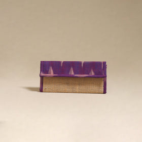 Purple - handcrafted ikat fabric jute clutch / wallet