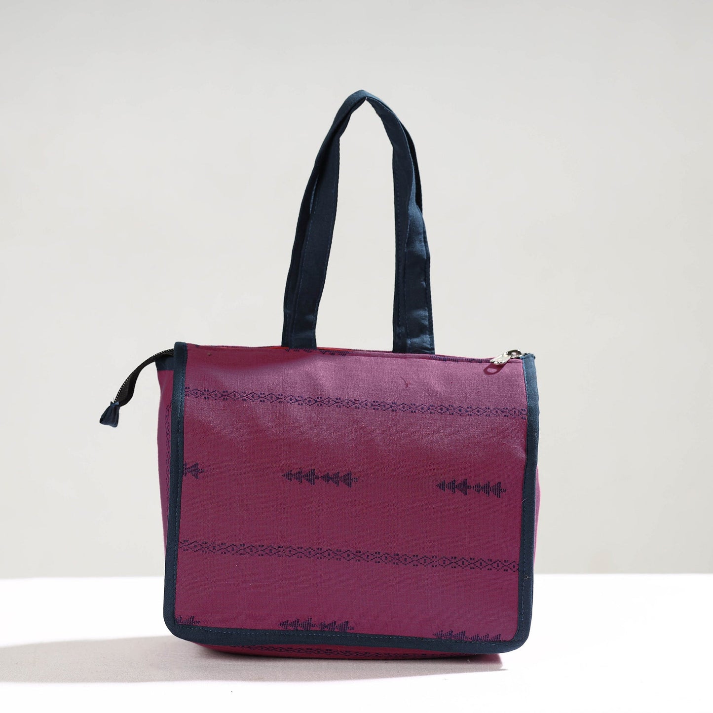 Purple Handcrafted Jacquard Cotton Hand Bag