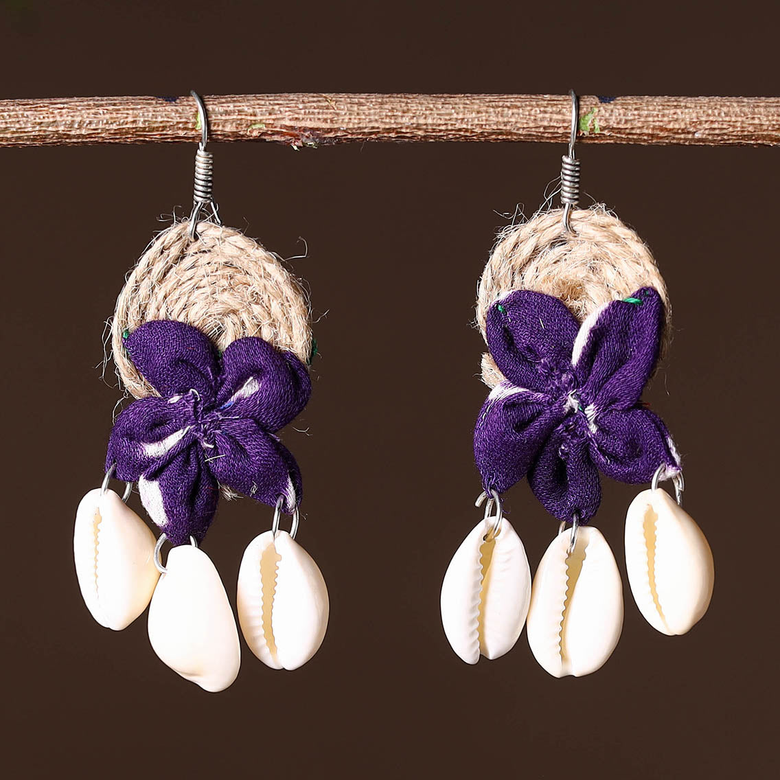 Purple - handcrafted jute phool kali shell earrings 44