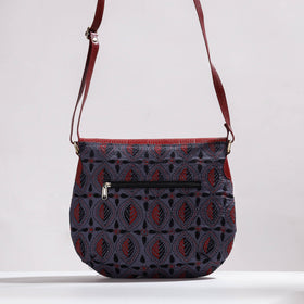  Handcrafted Kantha Embroidery Cotton & Embossed Leather Sling Bag 