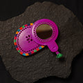 Purple Handcrafted Kutch Cutwork Leather Hand Mirror with Pouch
