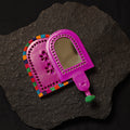 Purple Handcrafted Kutch Cutwork Leather Hand Mirror with Pouch
