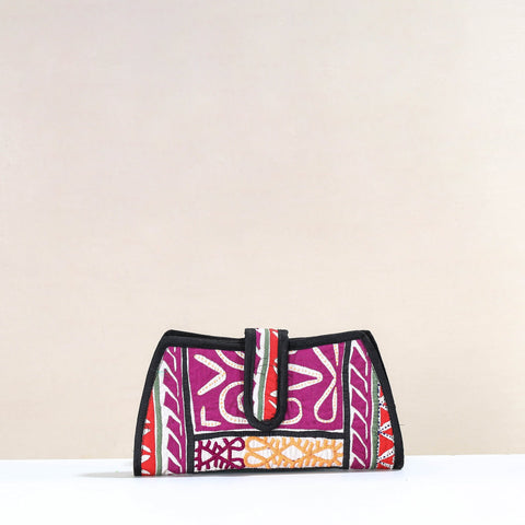 Purple Handcrafted Kutch Embroidery Cotton Clutch / Wallet