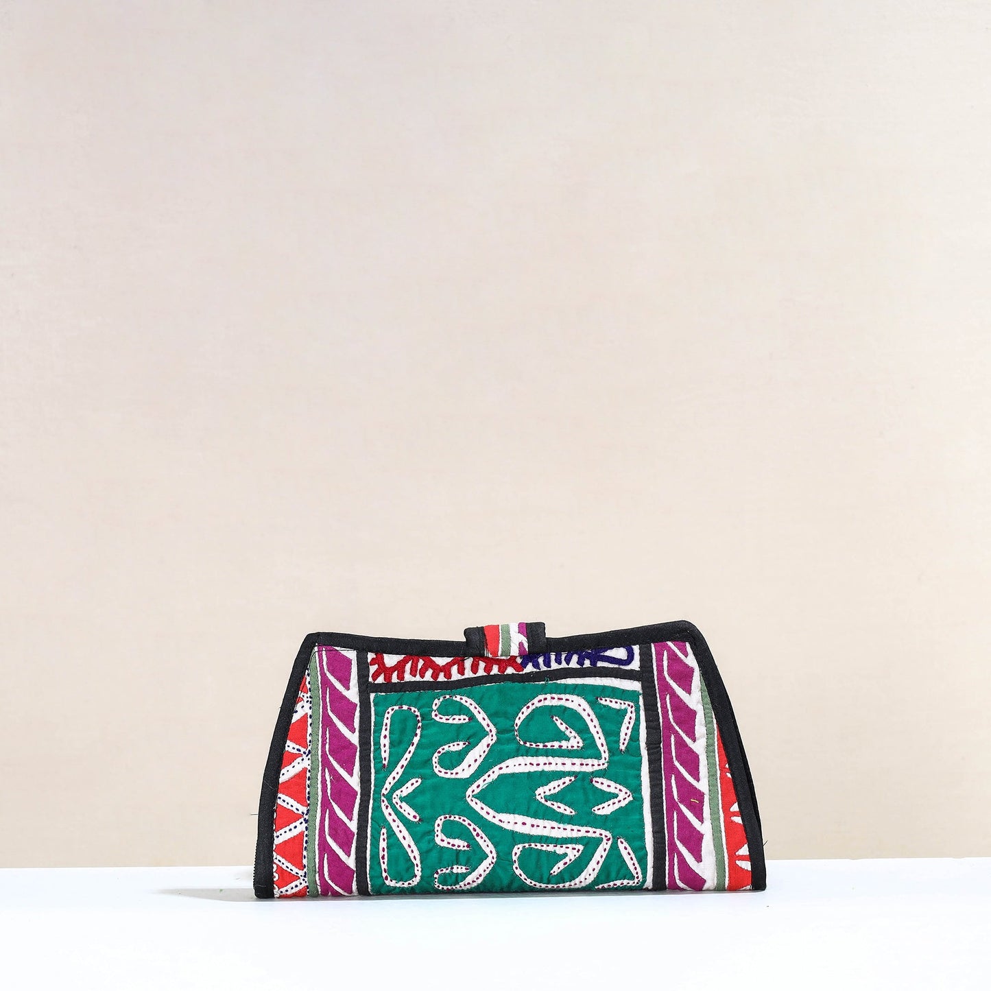 Purple Handcrafted Kutch Embroidery Cotton Clutch / Wallet