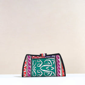 Purple Handcrafted Kutch Embroidery Cotton Clutch / Wallet