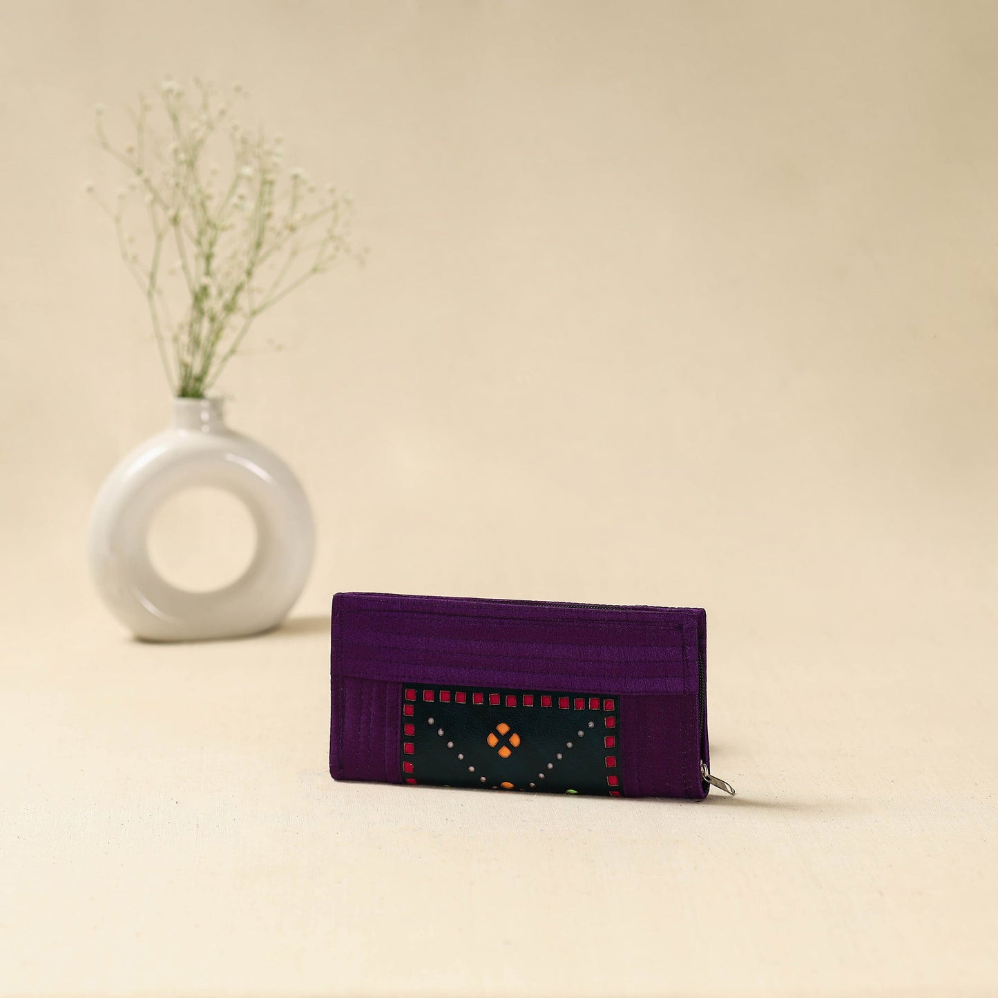 Purple - handcrafted kutch leather clutch / wallet 31