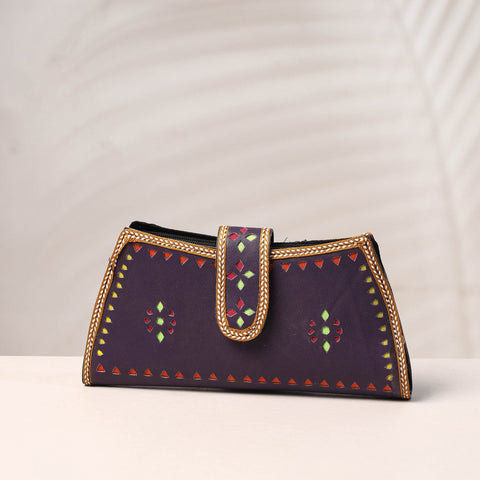 Purple Handcrafted Kutch Leather Clutch / Wallet