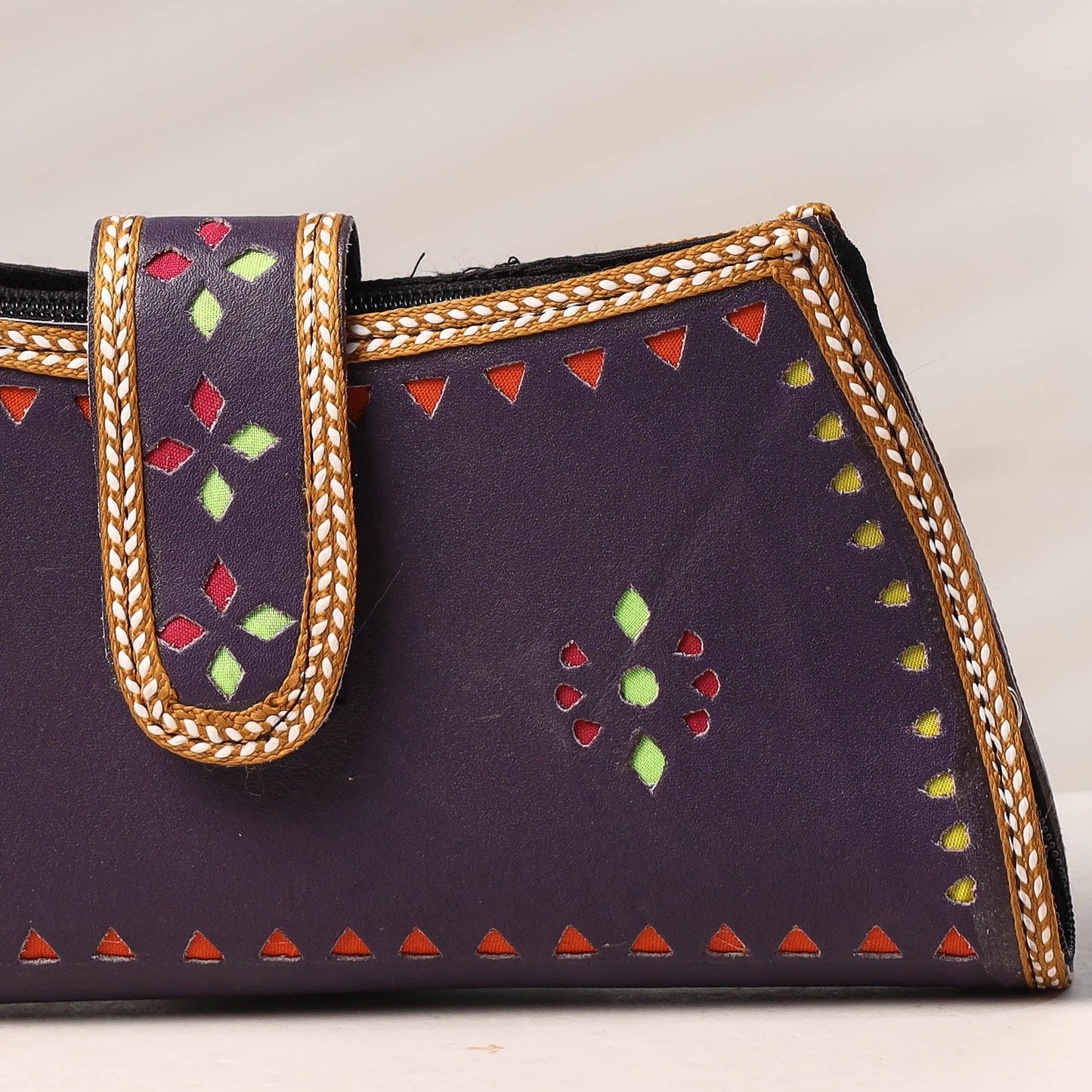 Purple Handcrafted Kutch Leather Clutch / Wallet