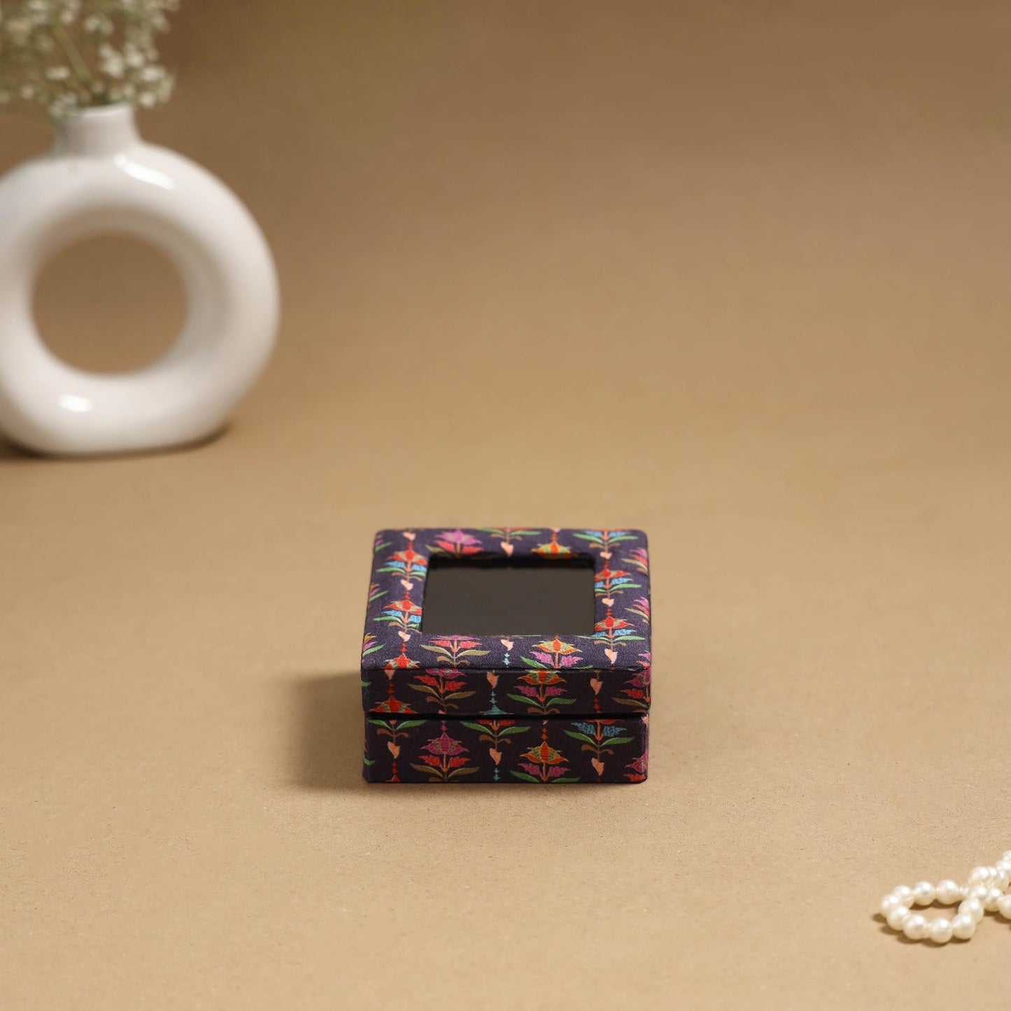 Handcrafted printed fabric ring/earring box 30
