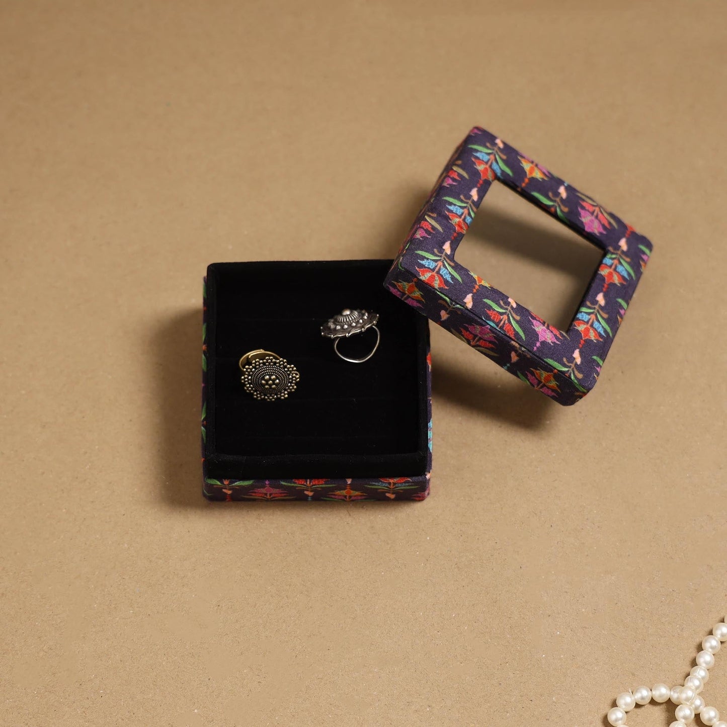 Handcrafted printed fabric ring/earring box 30