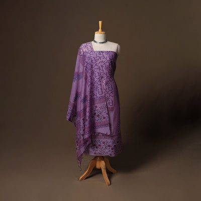 Handloom chanderi silk block print sanganeri 3pc unstitched