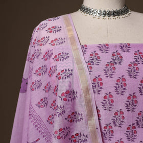 Handloom chanderi silk block print sanganeri 3pc unstitched