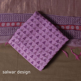 Handloom chanderi silk block print sanganeri 3pc unstitched