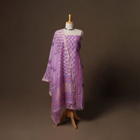 Handloom chanderi silk block print sanganeri 3pc unstitched