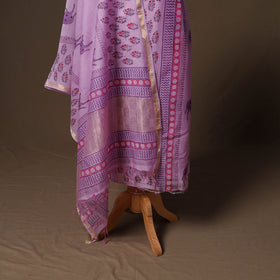 Handloom chanderi silk block print sanganeri 3pc unstitched