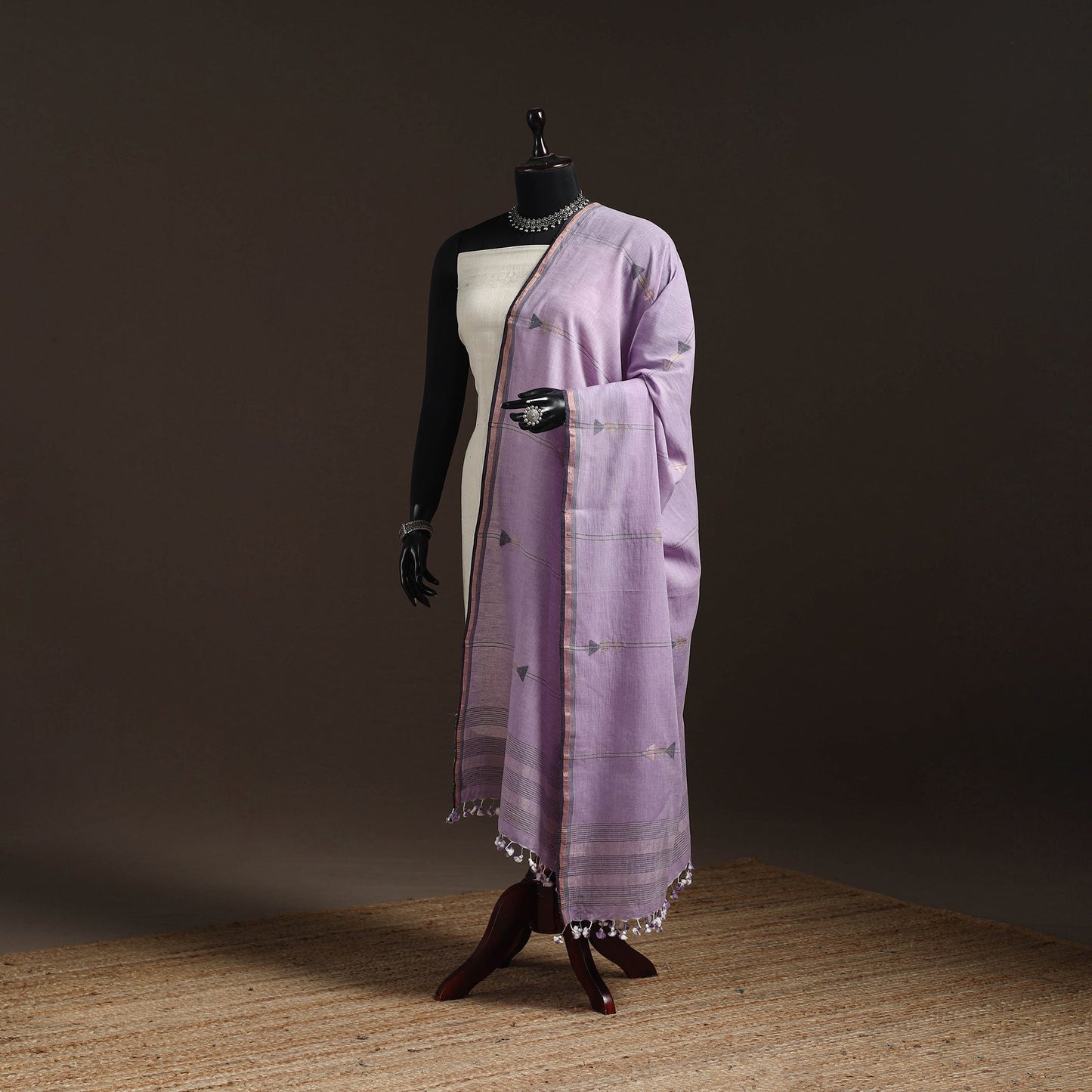 Handloom cotton bengal jamdani dupatta 30 - handcrafted