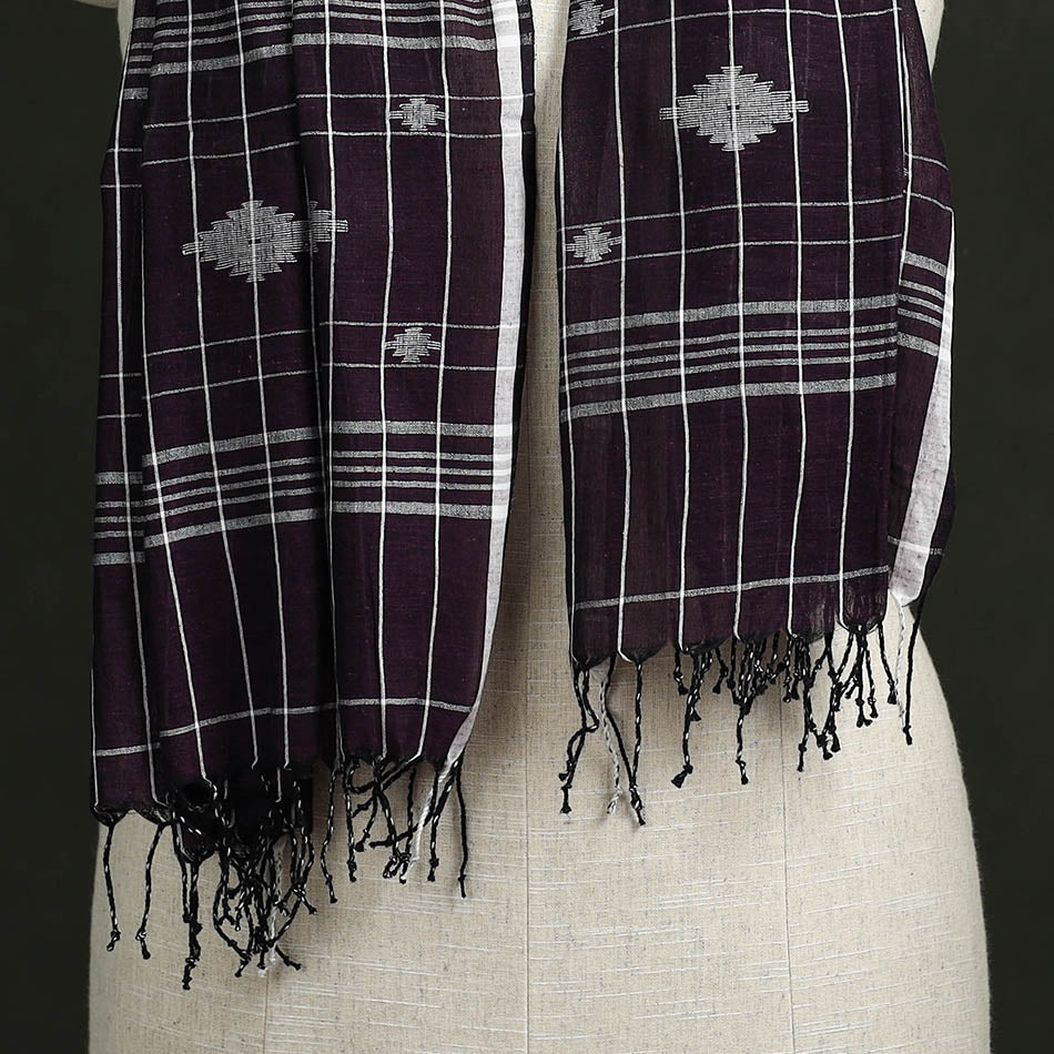Handloom cotton burdwan jamdani stole with tassels 16