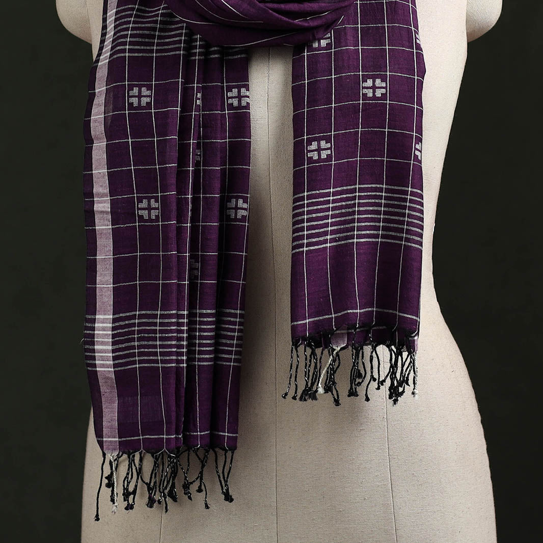 Handloom cotton burdwan jamdani stole with tassels 17