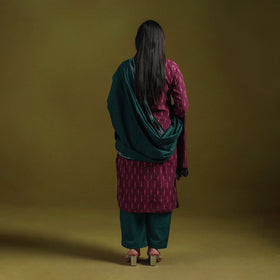 Handloom cotton embroidered pochampally ikat 3pc kurta set