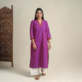Handloom Cotton Mirror Work Purple Straight Mangalagiri Kurta