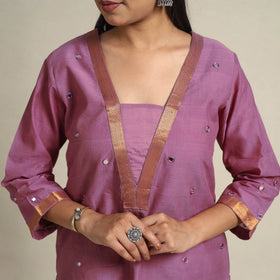 Handloom Cotton Mirror Work Purple Straight Mangalagiri Kurta for Women