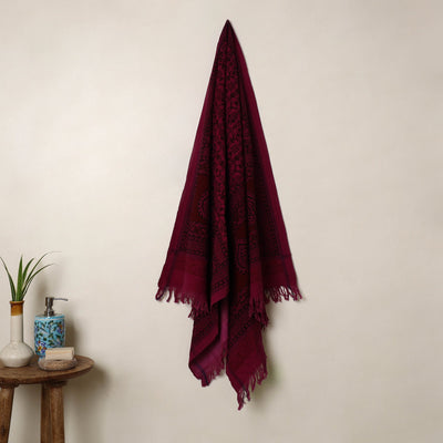 Buy Pink Handloom Cotton Bagh Print Towel